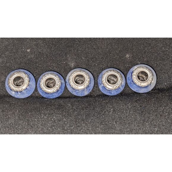 NEW SET OF 5 PANDORA MATTE BLUE & WHITE MURANO GLASS BEADS - BEAUTIFUL - Picture 3 of 3